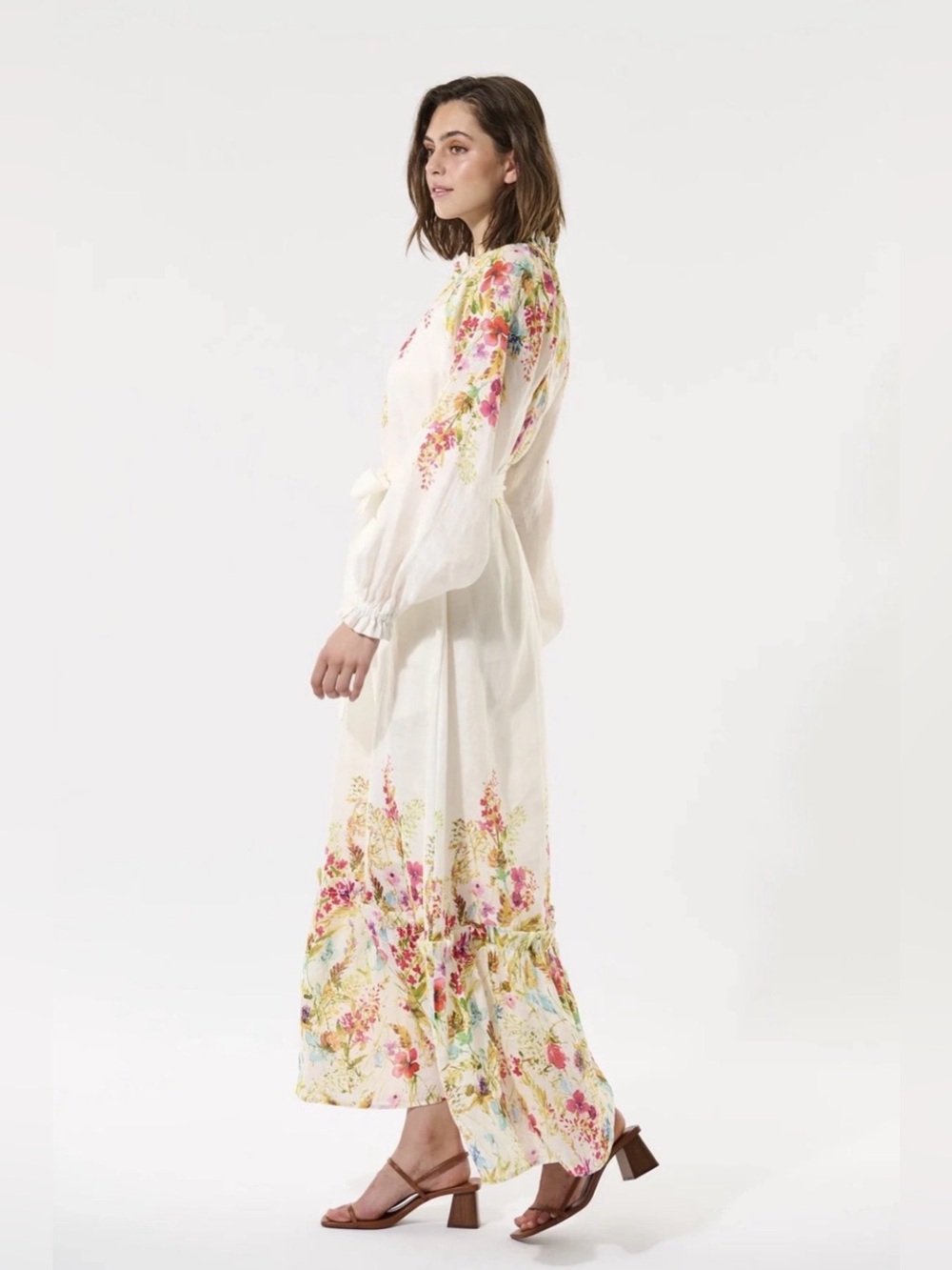 White Floral Maxi Dress with Long Sleeves
